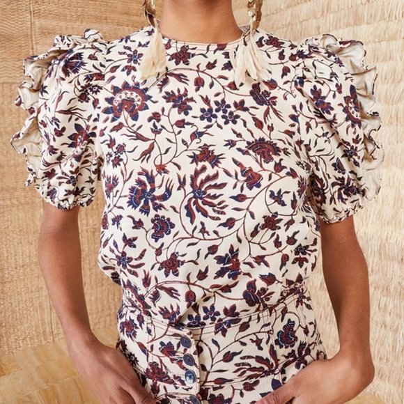 Ulla Johnson Tops - Ulla Johnson Ruffle Puff-Sleeve Floral Tessie Top